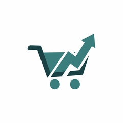 Shopping Cart with Rising Sales Graph.