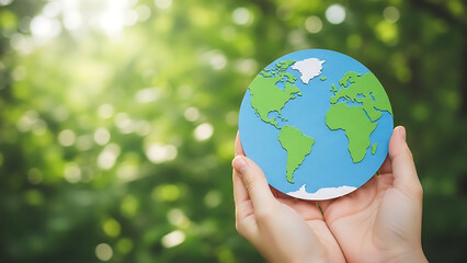 Hands Holding Earth Model in Nature, Environmental Concept, Outdoor Viewpoint