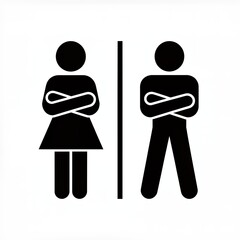 Black icons of man and woman with arms crossed on white background