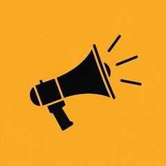 Bold black megaphone icon on vibrant orange background