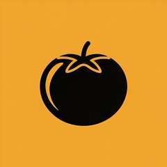 Simple black tomato icon on vibrant orange background