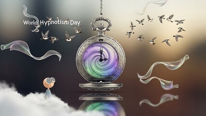 World Hypnotism Day concept with pocket watch spiral and trance state