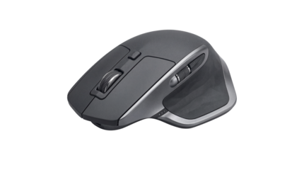 Modern ergonomic dark gray wireless computer mouse Product Shot isolated PNG with Transparent Background