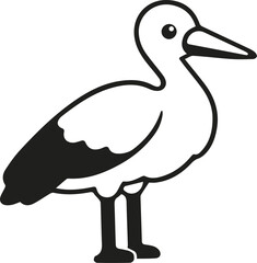 Stork Bird Flat Icon Black and White Vector Illustration