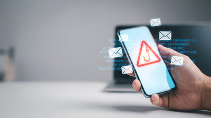 Cybersecurity Alert Phishing Email Scam Warning on Smartphone Screen