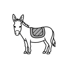 Fototapeta premium Cute donkey with saddle standing alone in simple illustration