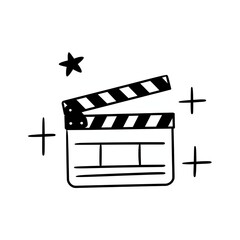 Film clapper board with star and sparkles symbolizing movie magic