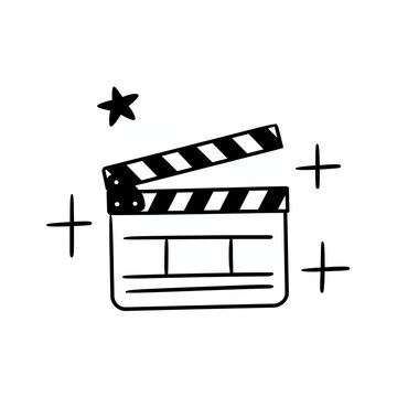 Film clapper board with star and sparkles symbolizing movie magic