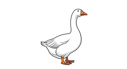 Obraz premium Simple and clean illustration of a white farm goose with an orange beak standing in profile on a white background.