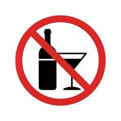 No alcohol allowed sign with wine bottle and glass