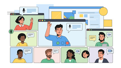 Diverse group of people in a video conference call.