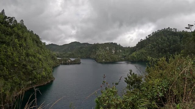 Montebello Lakes,panorama view of Lagunas de Montebello national park, panoramic view of lakes, intense blue color, lush forest over the mountains, nature landscape,Comitan,Chiapas,Mexico