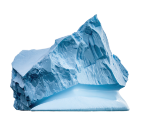 Large iceberg isolated on black background, showcasing ice textures and color gradients
