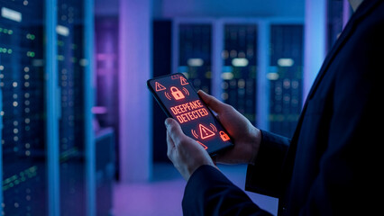 Digital Threat Warning Deepfake Detected on Smartphone
