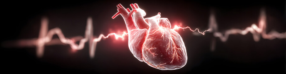 cardiovascular heart health, exercise Fitness, Running Jogging, Aerobic Endurance, vascular, ecg ekg electrical cardiogram, banner black background