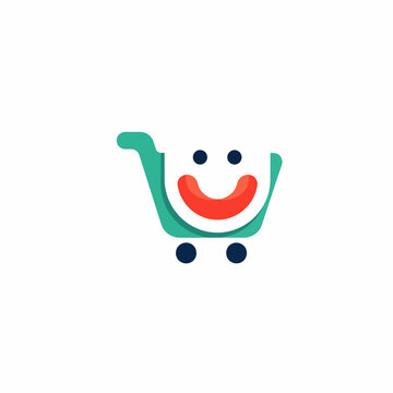 Cartoon Shopping Cart with Happy Face.