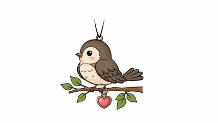 Cute cartoon bird with heart hanging on a branch. © raja