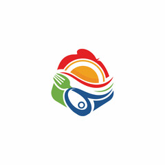 Colorful Utensils and Plate Logo Design.