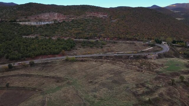 Aerial video of the farmlands west of Lin, with Qaf&euml; Thane in the distance and North Macedonia along Lake Ohrid.
