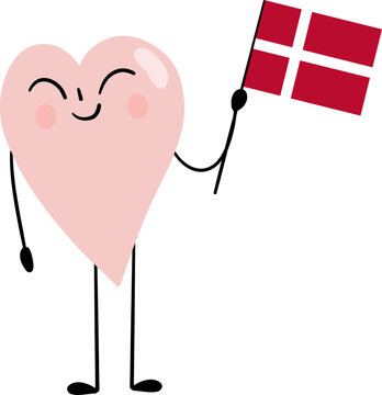 illustration of Denmark flag with heart cartoon character