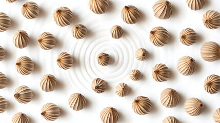 Textured natural elements with ripple effect on white background creating an abstract pattern