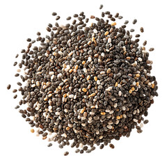 Close-up of dry organic chia seeds pile