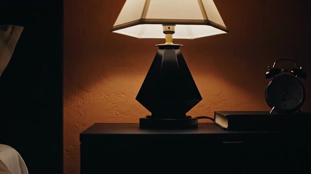 Peaceful Evening Still Life Displaying A Table Lamp And Alarm Clock Collection In The Dark