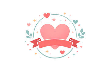 Abstract Minimalist Heart Emblem with Blank Ribbon Banner and Stars
