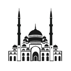 Islamic mosque building with minarets and domes vector illustration.