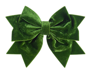 A large, luxurious, emerald green velvet bow isolated against a black background