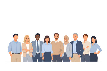 Diverse professional business team standing together in modern corporate style illustration