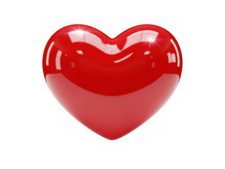 Glossy red heart isolated on transparent background