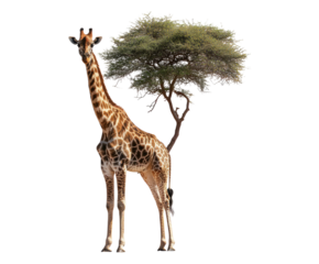 Giraffe Standing Under Tree in Nature Scene with Green Foliage