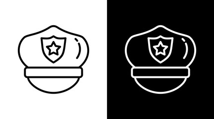 Police Hat White Icon Set Vector 