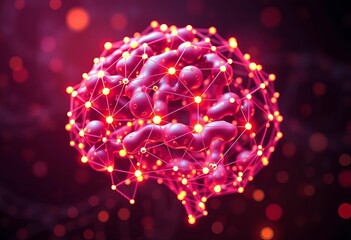 Abstract glowing network nodes forming a brain-like structure,  interface design,  sign