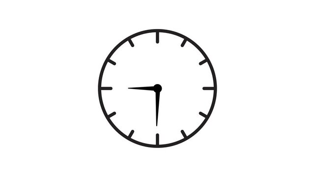 Analog clock animation showing half past five with rotating hands on a white background for time management scheduling and educational video concepts.
