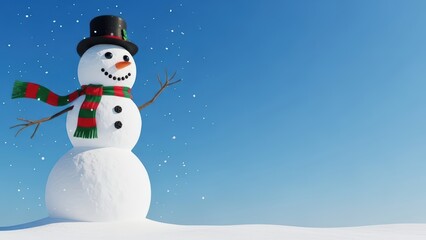 Fototapeta premium Cheerful Snowman in Winter Wonderland with Falling Snow