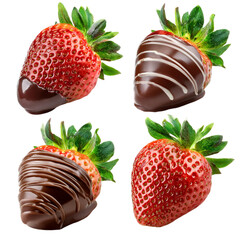 Delicious chocolate covered strawberries isolated on transparent background