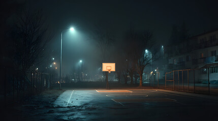 Obraz premium Basketball on a Dark Court Under Spotlight