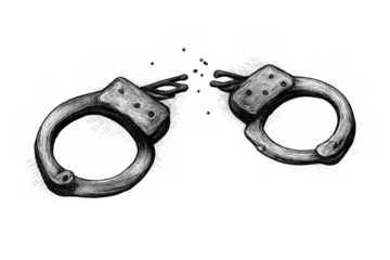 Broken handcuffs freeing from confinement, symbolizing prison escape, justice, and personal liberation