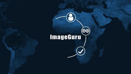 Global Network Connection with Image Guru Logo Over Africa and Europe world map asia
