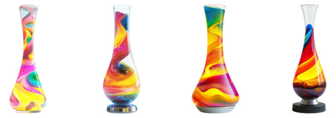 Colorful Lava Lamps with Swirling Patterns in Bright Shades