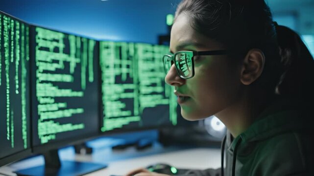 Person working on computer with multiple monitors