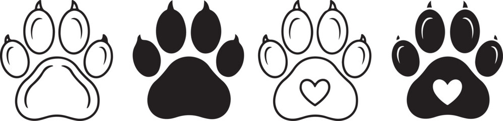 Heart with dog and cat pet footprint, vector paw print sign and symbol pet paw icon set design eps © arraygraphic1