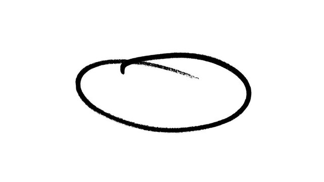 Hand drawn black ink brush stroke oval animation with organic texture on white background for creative text framing highlighting and artistic motion graphics.
