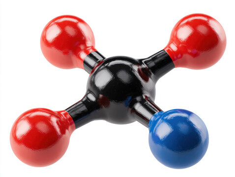 A molecular model of a chemical compound with red, blue, and black balls.