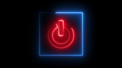 glowing neon red and blue color power button icon animation startup shutdown screen turn on off button switch stop start computer mobile phone  closed buttons sign symbol on black background	 - Powered by Adobe
