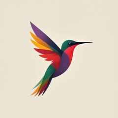 Obraz premium Abstract hummingbird with colorful wings in flight. Vibrant gradient design represents nature, freedom, and joy. Modern graphic element for creative projects.