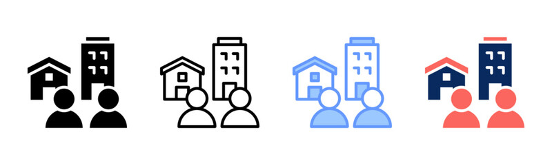 Fototapeta premium Settlement Type icon set multiple style collection