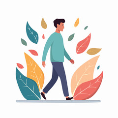 Person walking among colorful leaves symbolising journey and growth